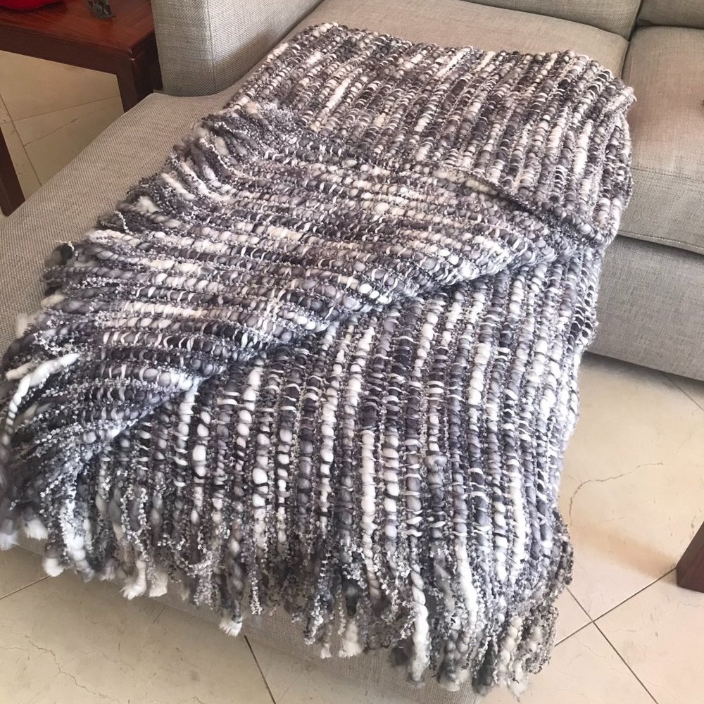Arhaus Charcoal Soft Throw 50" x 82" including fringe